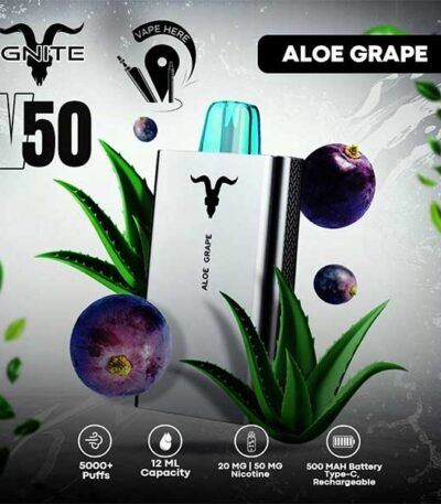 پاد یکبار مصرف آلوئه‌ورا انگور ایگنایت ۵۰۰۰ پاف Ignite V50 Aloe Grape 5000 Disposable