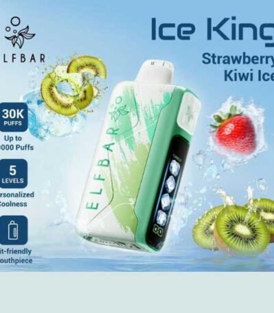 پاد یکبار مصرف توت فرنگی کیوی یخ الف بار ۳۰۰۰۰ پاف Elf Bar Ice King 30000 Strawberry Kiwi Ice Disposable