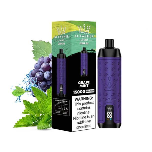 ویپ یکبار مصرف نعنا انگور ۱۵۰۰۰ پاف کرون بار الفاخر Crown Bar Al Fakher 15000 Grape Mint