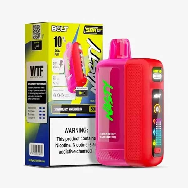 پاد یکبار مصرف نستی بولت توت‌فرنگی هندوانه Nasty Bolt Strawberry Watermelon 50000 Puffs