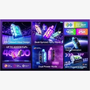 پاد یکبار مصرف ریو ۴۰۰۰۰ پاف وزول توت‌فرنگی هلو Vozol Rave 40000 Puffs Strawberry Peach